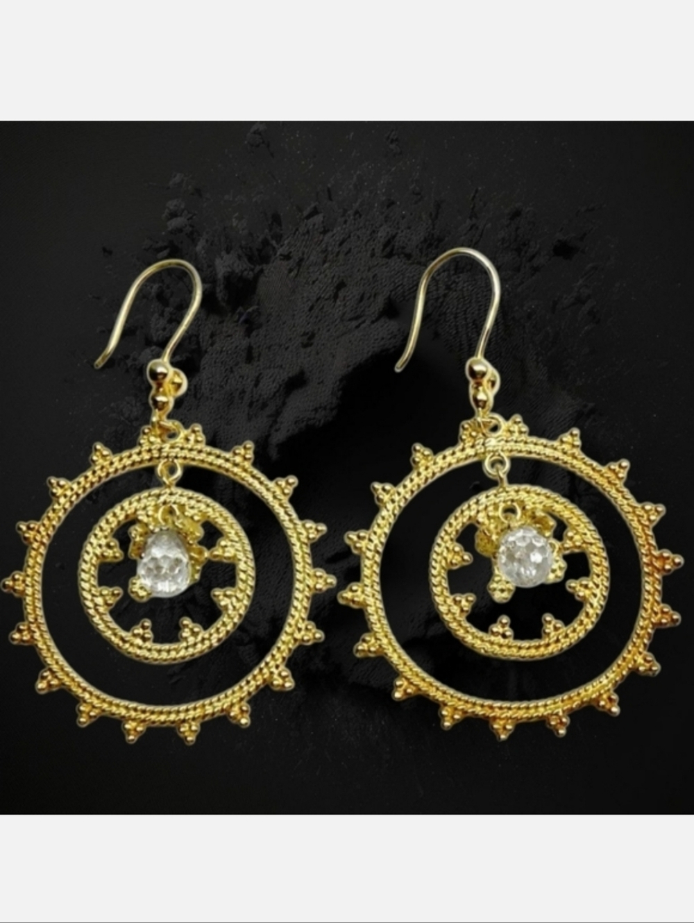 Dangle Crystal drop 18K Gold over Sterling SILVER Earrings